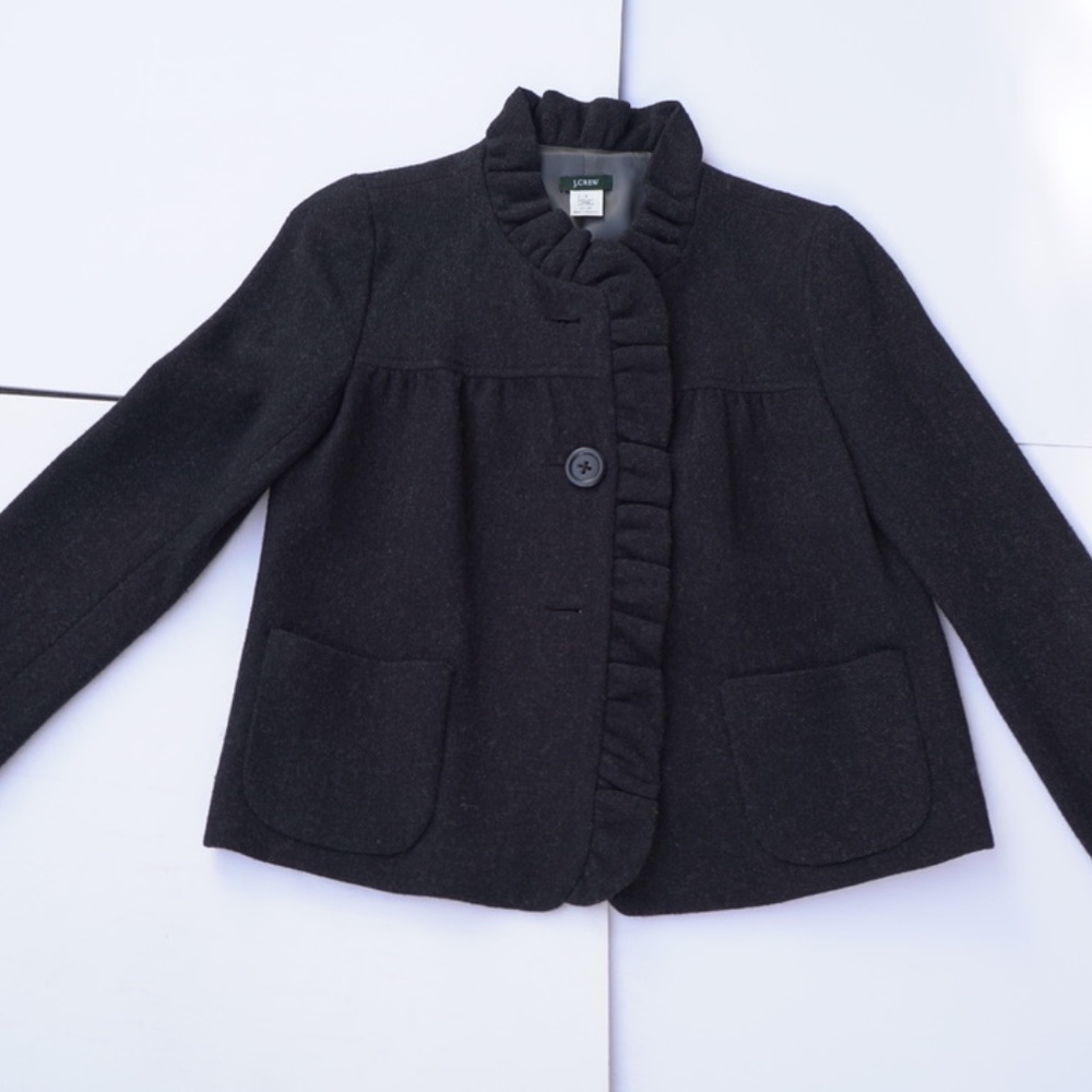 Women's Black J-Crew Button Up 100% Wool Jacket